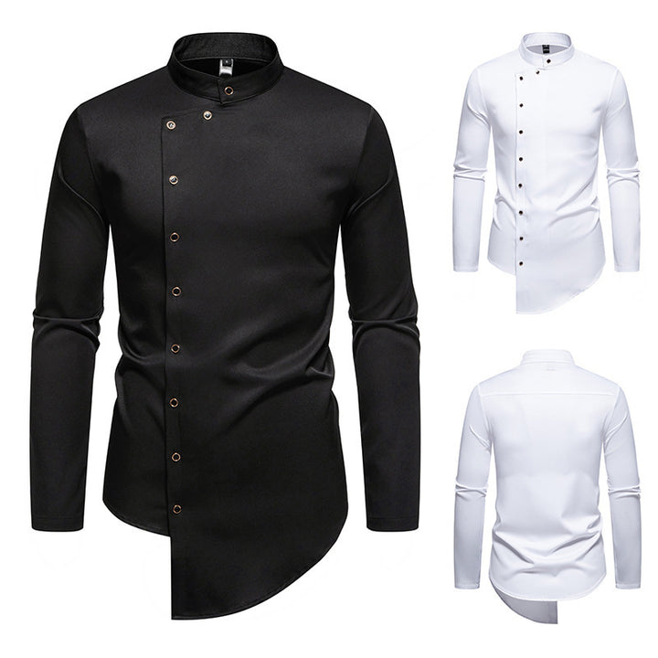 Herren modisches Hemd mit asymmetrischem Knopfdesign und elegantem Kragen Drune