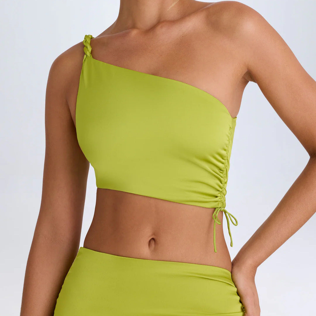 Damen Einseitiges Crop-Top mit Raffung und dekorativem Knoten Drune