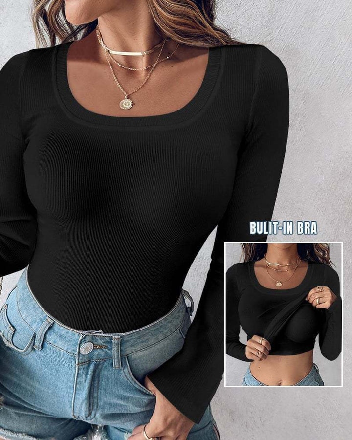 Damen cropped Langarmshirt mit integriertem Trägershirt Drune