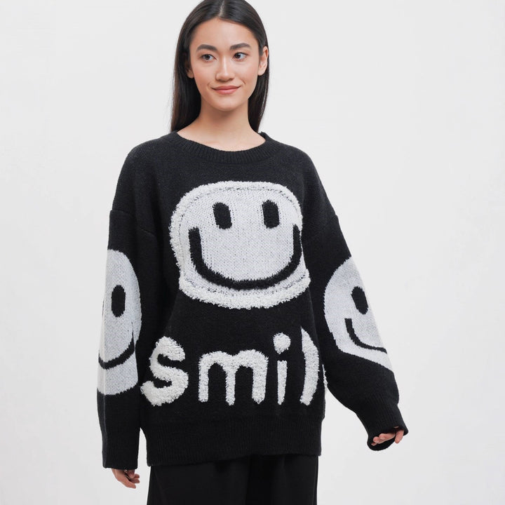 Damen gemütlicher Oversize-Pullover mit lässigem Grafikdesign Drune