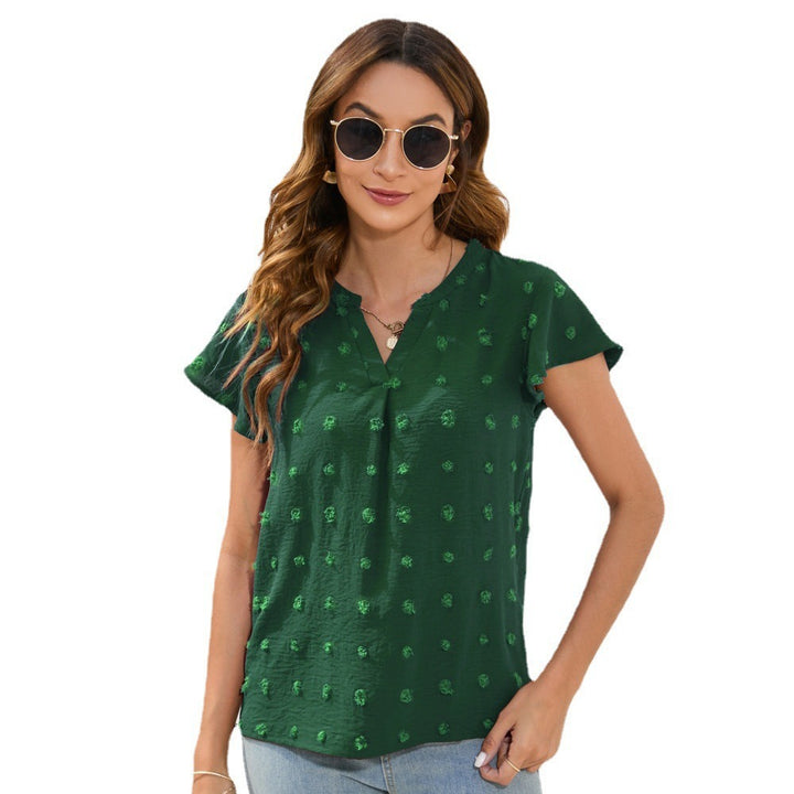 Damen Leichtes Kurzarmblusenshirt mit strukturiertem Material und eleganten Details Drune