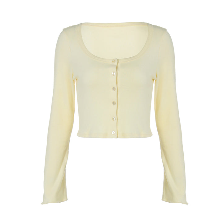 Damen Langarm-Crop-Top mit raffinierter Knopfleiste Drune
