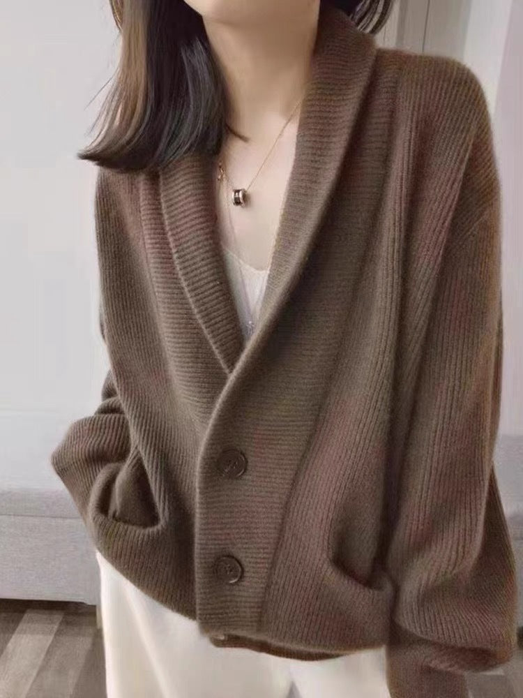 Damen Grobstrickcardigan mit großzügigem Schnitt und klassischem Revers Drune