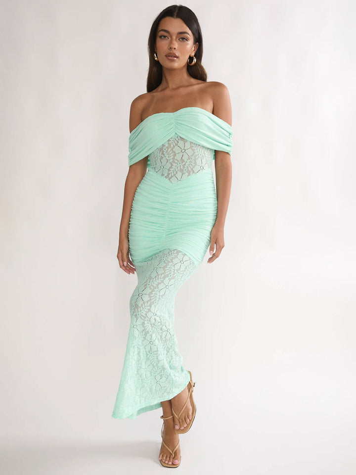 Damen Cocktailkleid mit elegantem Spitzenoberteil und fließendem Rock Drune