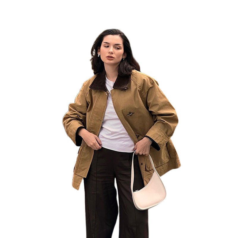 Damen modische Utility-Jacke mit klassischem Kragen und praktischen Taschen Drune