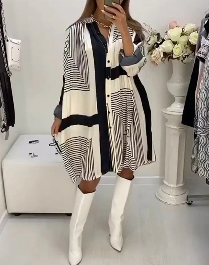 Damen Hemdblusenkleid mit grafischem Muster und voluminösen Ärmeln Drune
