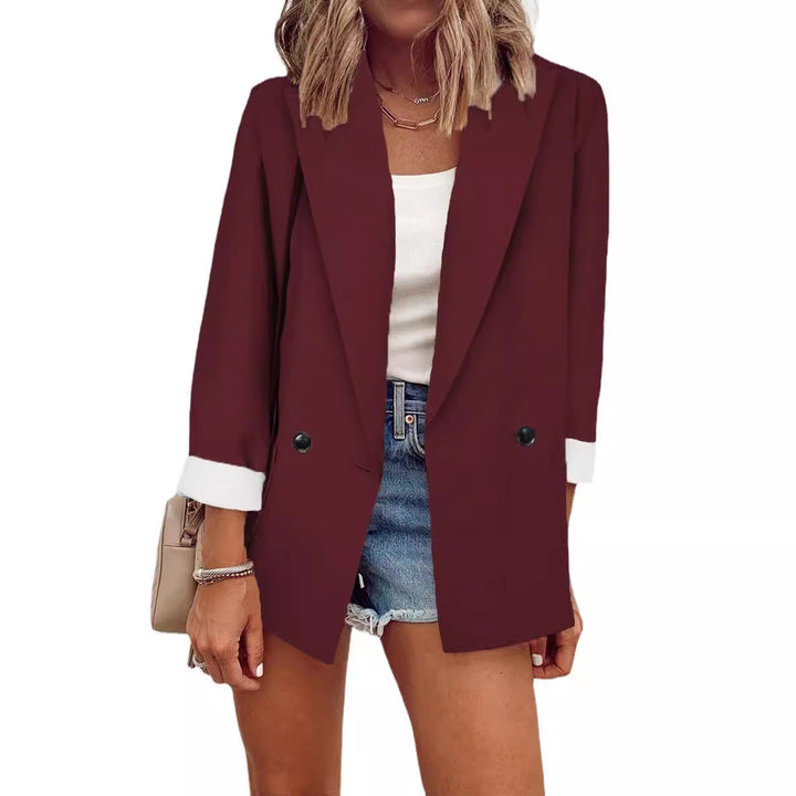 Damen eleganter Oversize-Blazer mit doppelter Knopfleiste und kontrastierenden Ärmeln Drune