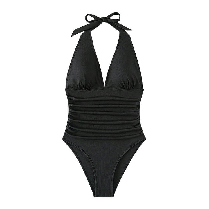 Damen Einteiler Badeanzug mit stilvollem V-Ausschnitt und schmeichelndem Rippdesign Drune