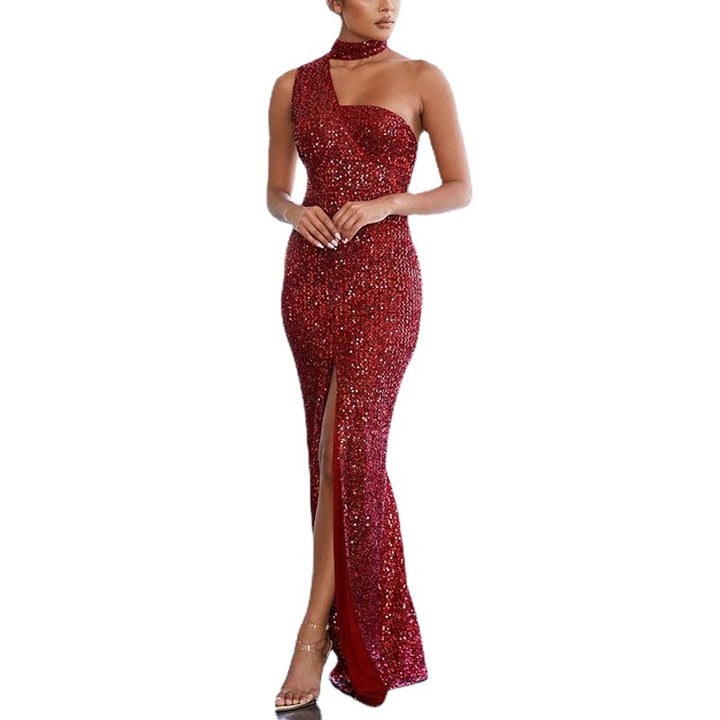 Damen Glamouröses Abendkleid mit asymmetrischem Design und funkelnden Pailletten Drune
