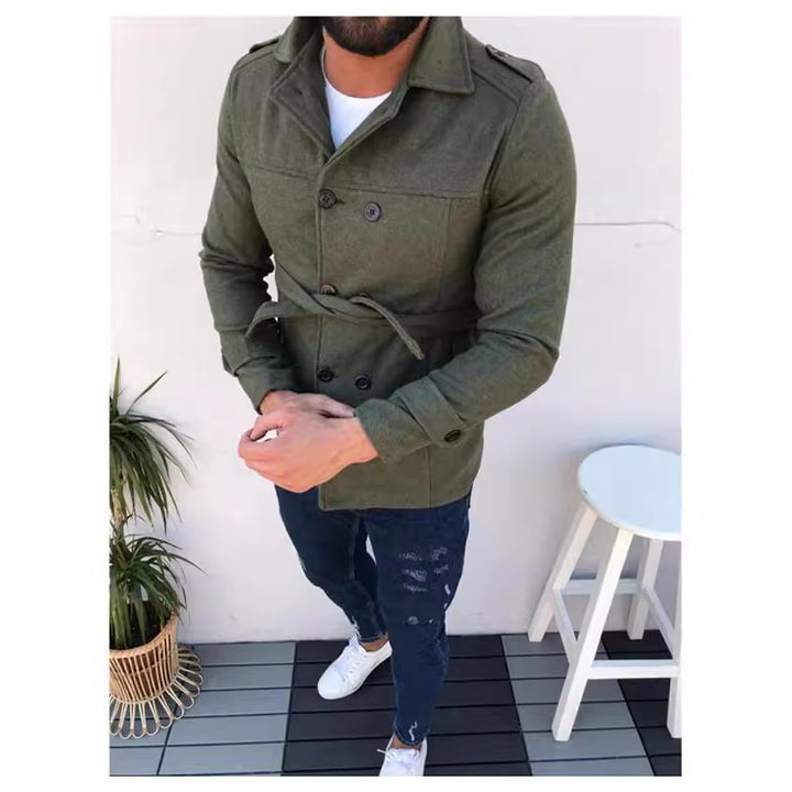 Herren modische Designerjacke mit doppeltem Reihenverschluss und Gürtel Drune
