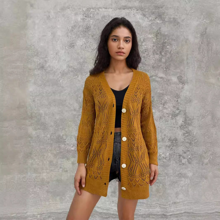 Damen Strickjacke mit perforiertem Muster und Knopfverschluss Drune