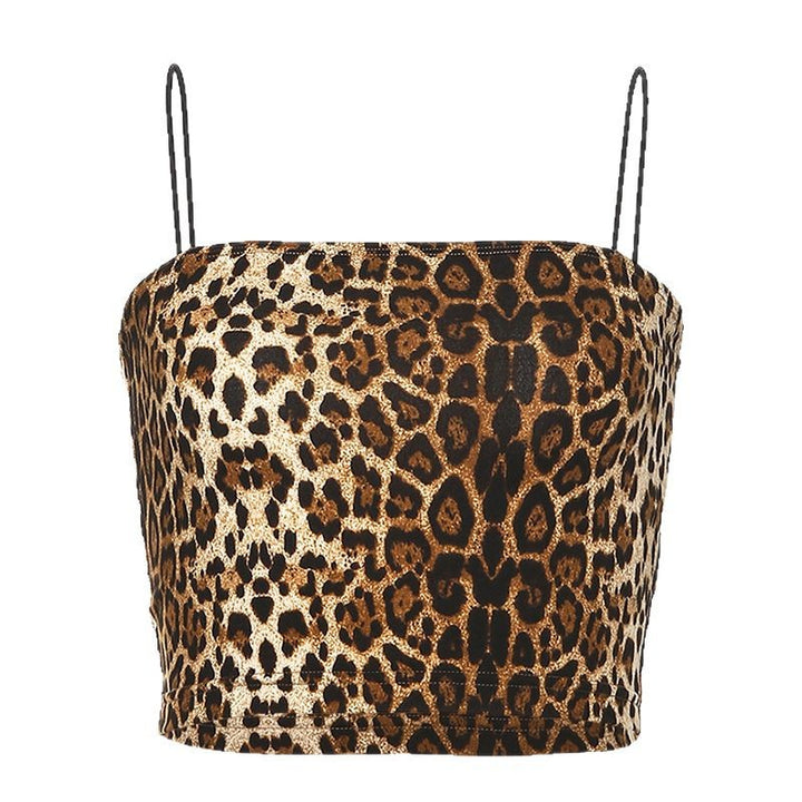 Damen trendiges Crop-Top mit animalischem Print und schmalen Spaghetti-Trägern Drune