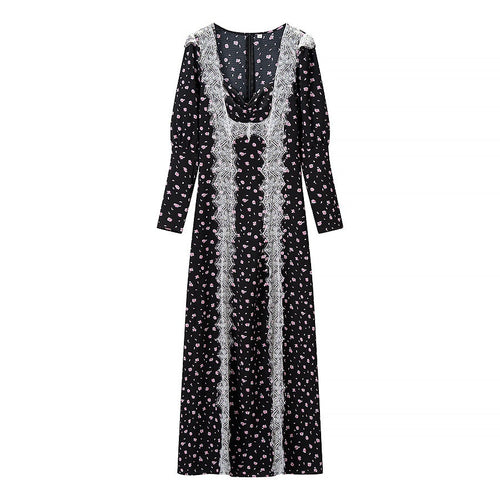 Damen Maxikleid mit elegantem Schnitt und floralem Spitzenbesatz Drune