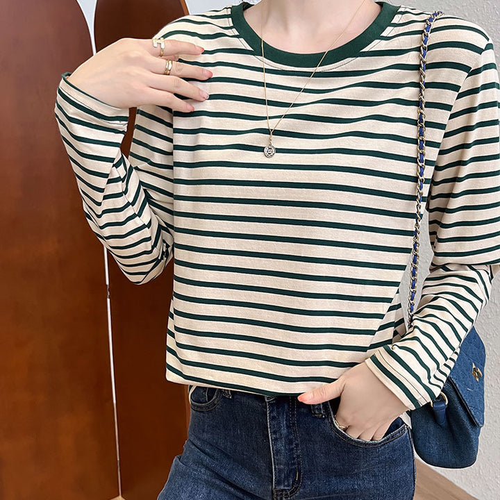Damen gestreiftes Longsleeve-Shirt mit rundem Halsausschnitt Drune