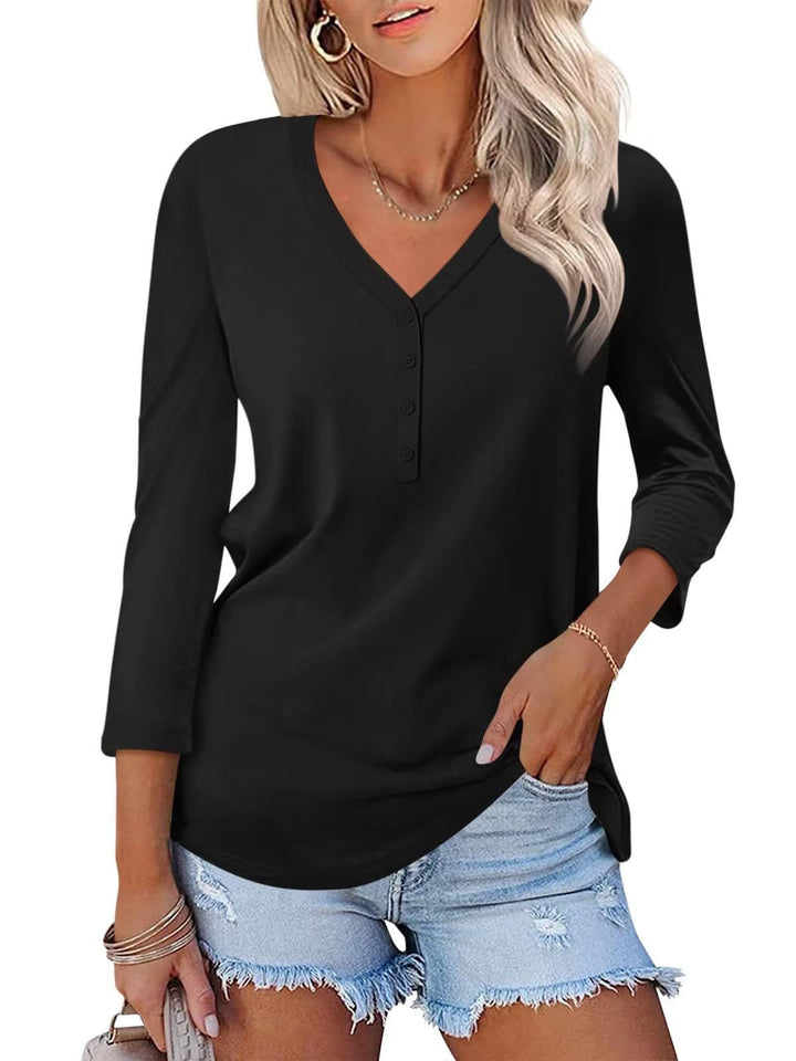 Damen Langärmliges V-Ausschnitt Shirt Drune