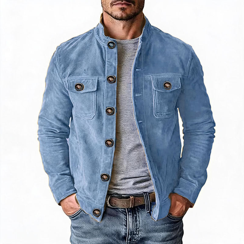 Herren nan robuste Wildlederjacke mit Stehkragen und Knopfverschluss Drune