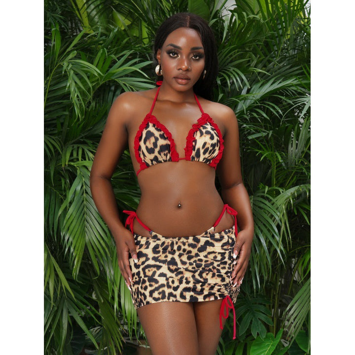Damen Triangel-Bikini mit modischen Rüschendetails und aufregendem Tiermuster Drune