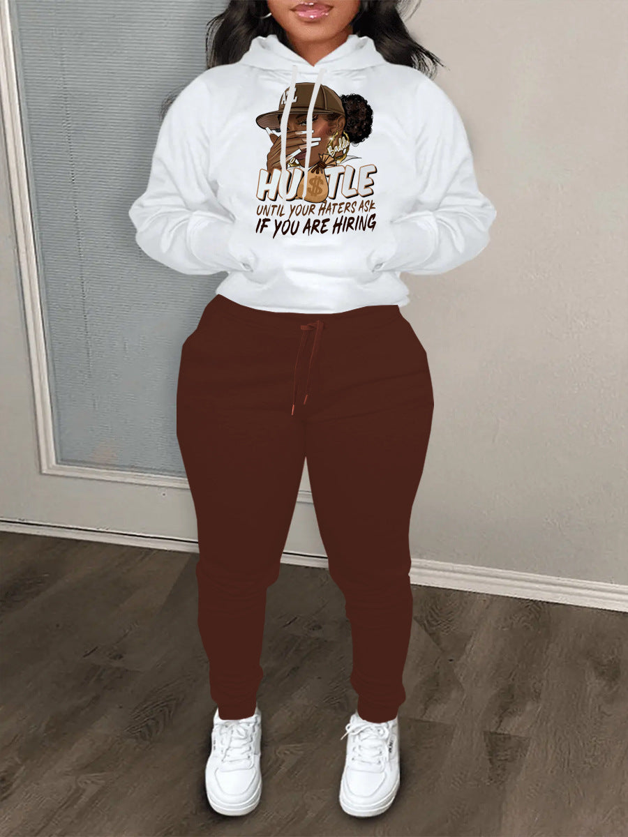 Damen Hoodie und Jogginghose Set mit motivierendem Aufdruck Drune