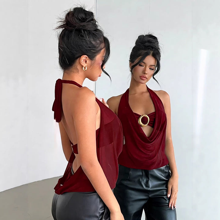 Damen Hochwertiges Wickeltop mit dekorativem Ringdetail Drune