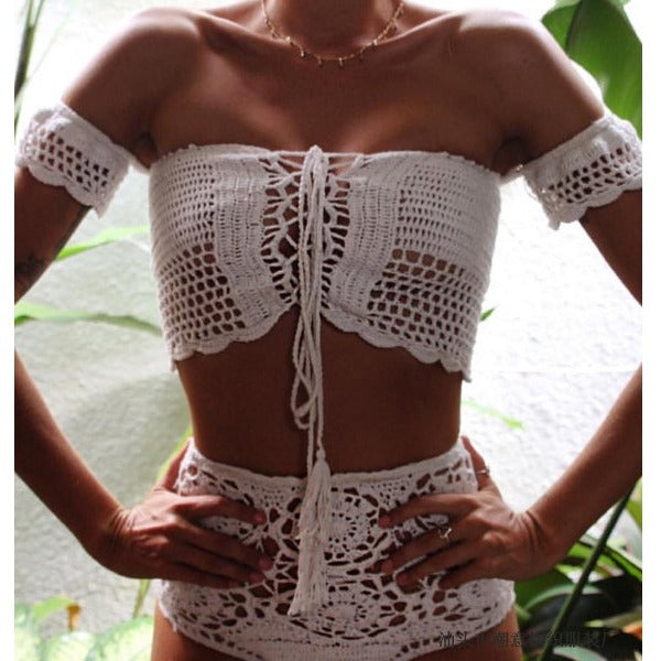Damen Häkel-Bikini-Set mit dekorativen Fransen und trendigem Oberteil Drune