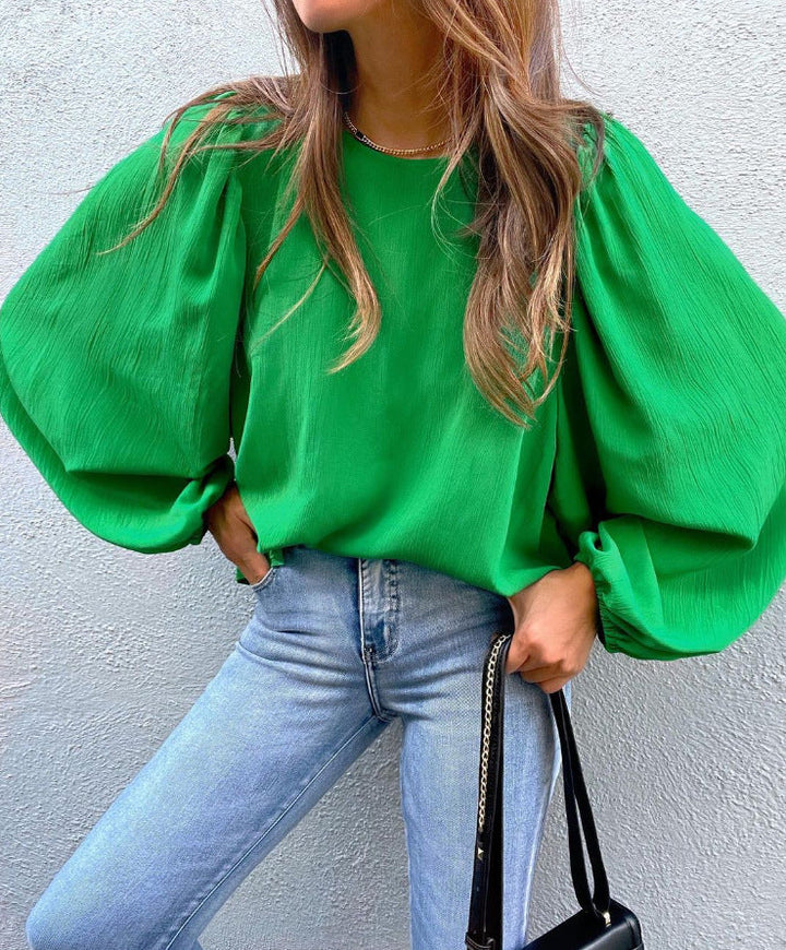 Damen Elegante Bluse mit Puffärmeln Drune
