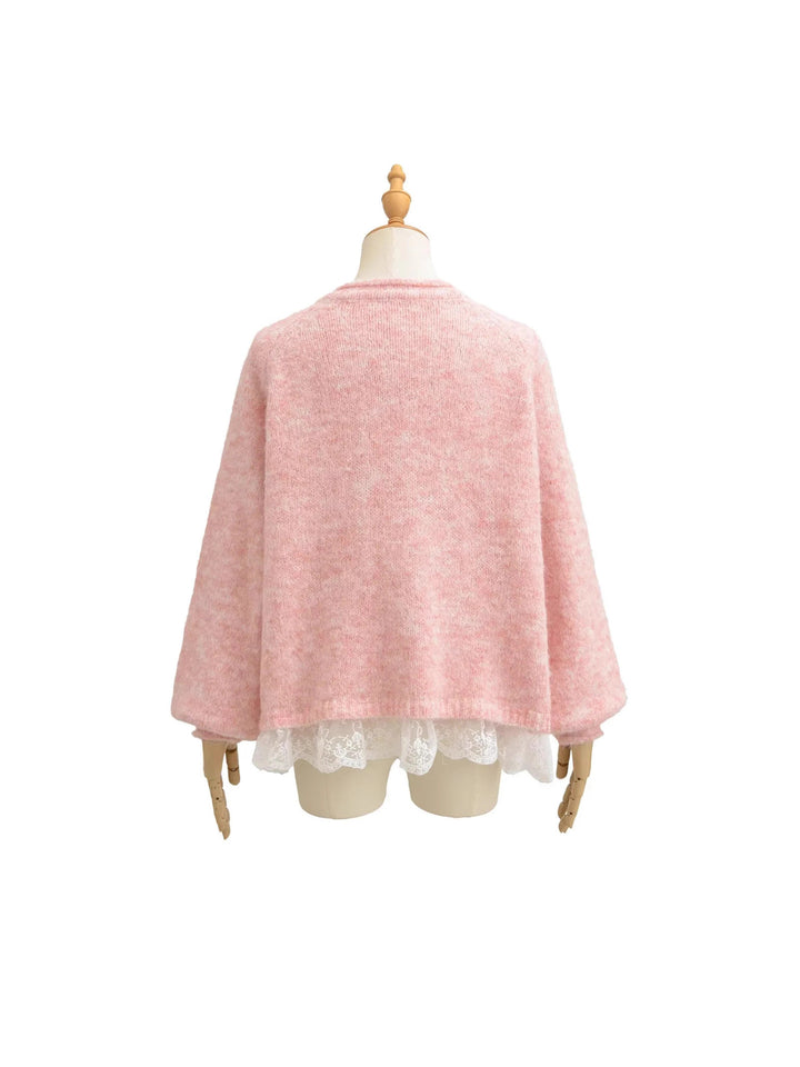 Damen Elegante Strickjacke mit Spitzenbesatz und Knopfdetails Drune