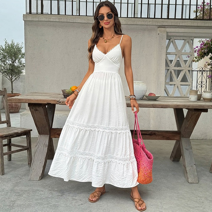 Damen Elegantes Maxikleid mit Crinkle-Beauty und Rüschendetails Drune