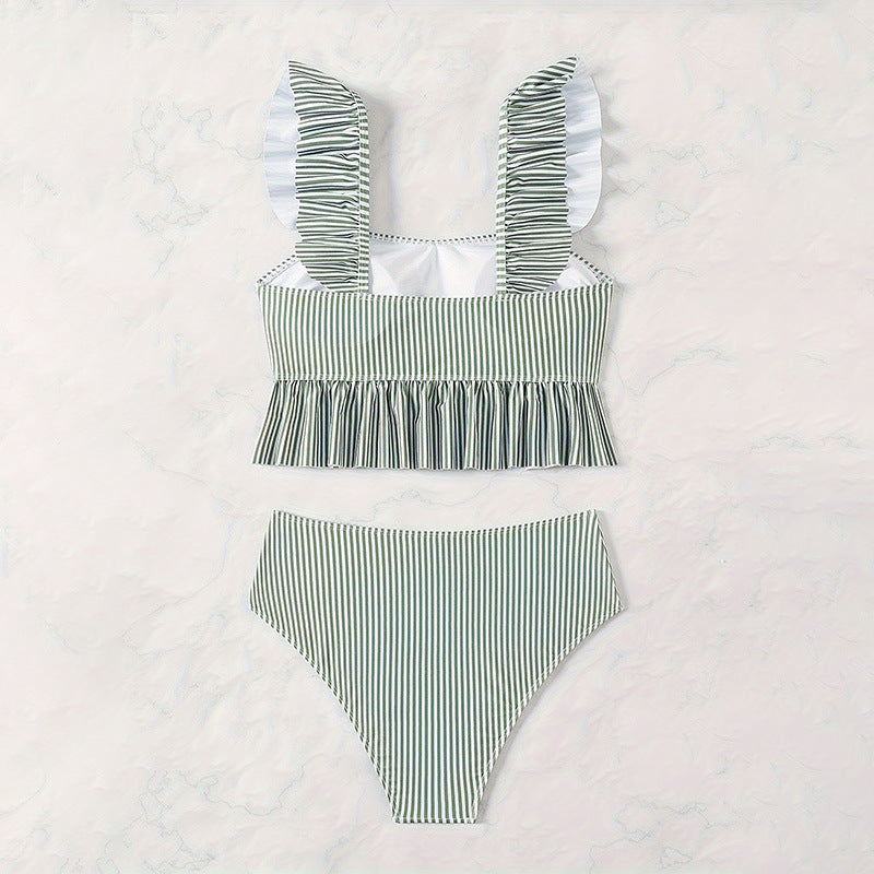 Damen Zweiteiler Bikini-Set mit Rüschendetails und hochgeschnittenem Höschen Drune