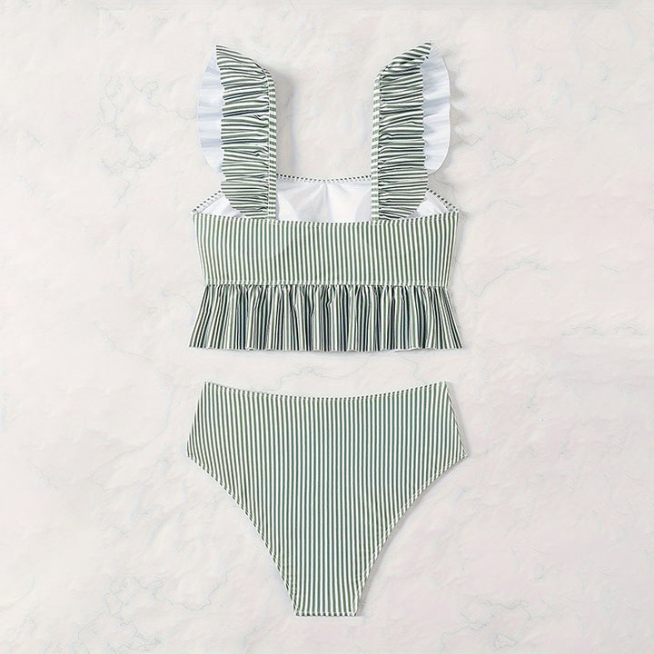 Damen Zweiteiler Bikini-Set mit Rüschendetails und hochgeschnittenem Höschen Drune