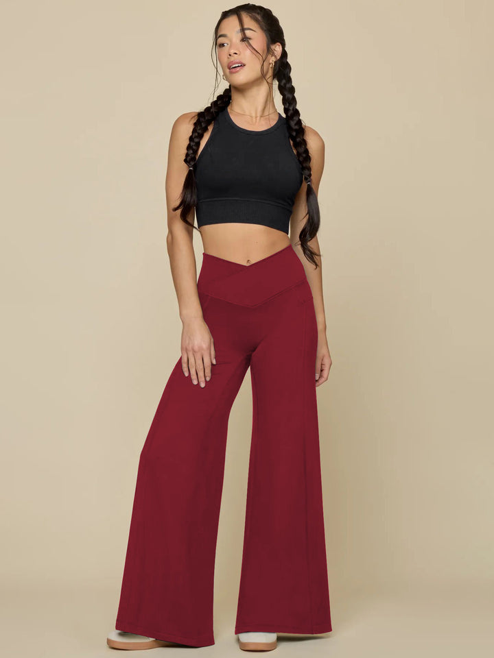 Damen elegante High-Waist Freizeithose mit weitem Bein und praktischen Taschen Drune