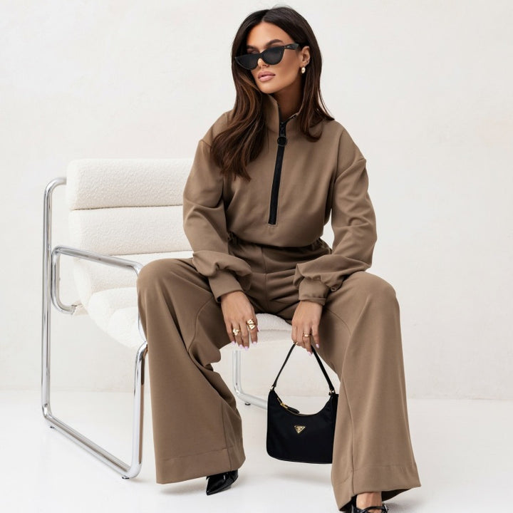 Damen Modischer Jumpsuit mit Stehkragen und Reißverschluss Drune