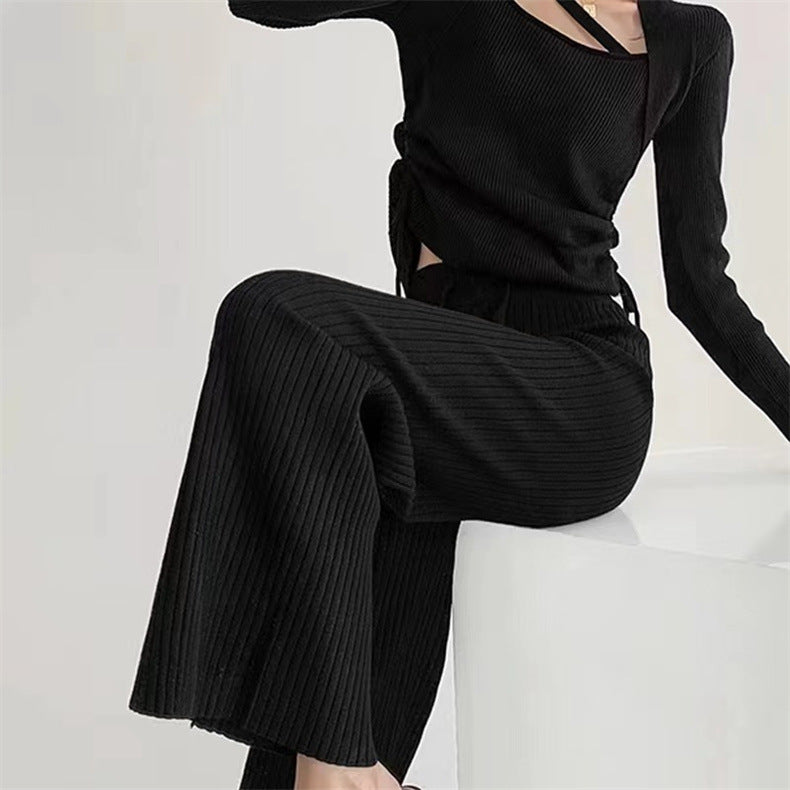 Damen Cross-over Pullover mit tiefem V-Ausschnitt und Rippstruktur Drune