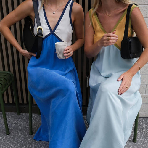 Damen Maxikleid mit tiefem V-Ausschnitt und fließendem Schnitt Drune