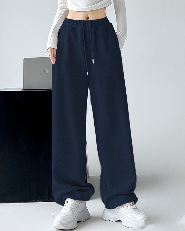 Damen nan extraweite Palazzo-Sweathose mit hohem Komfortbund, seitlichen Eingrifftaschen, Schlitz am Saum und Kordelzug Drune