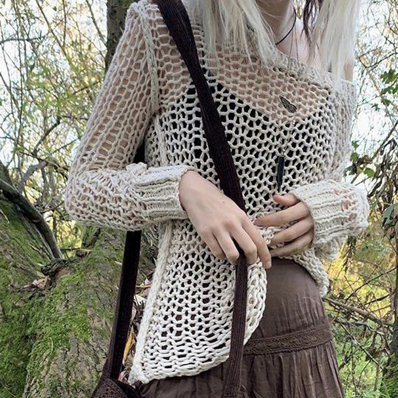 Damen Strickoberteil mit einzigartigem Netzdesign und weitem Schnitt Drune