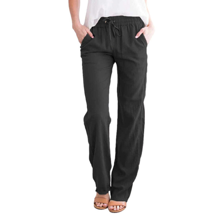 Damen nan leichte Leinenhose mit elastischem Bund und weitem Bein Drune