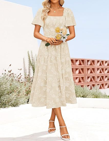 Damen Maxikleid mit Volant und Quadrat-Ausschnitt Drune