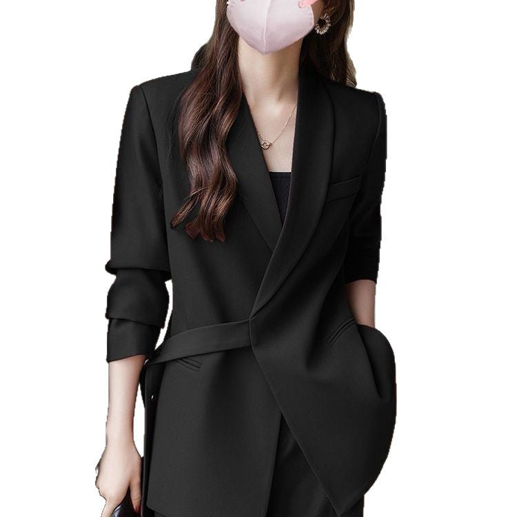Damen moderner Blazer mit asymmetrischem Schnitt und Taillengürtel Drune