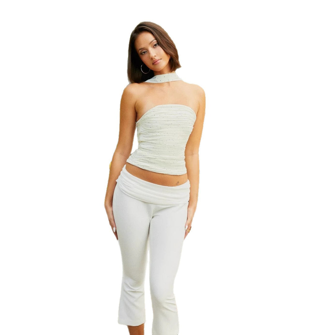 Damen Bandeau-Top mit schmalem Halstuch und glamourösen Akzenten Drune