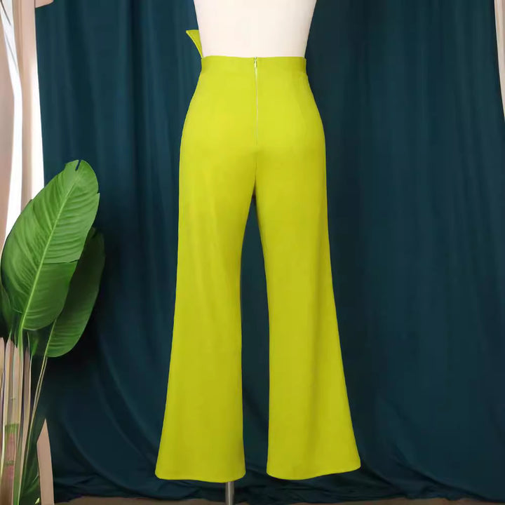 Damen Elegante Hochbundhose mit schickem Gürtel und weitem Bein Drune