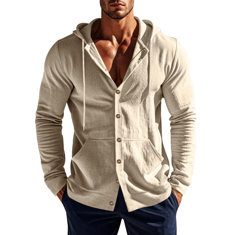 Herren nan sportive Kapuzenjacke mit Knopfverschluss, Kängurutasche und figurbetonter Passform Drune