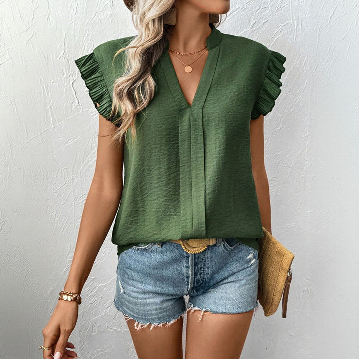 Damen Bluse mit Rüschendetails und V-Ausschnitt Drune