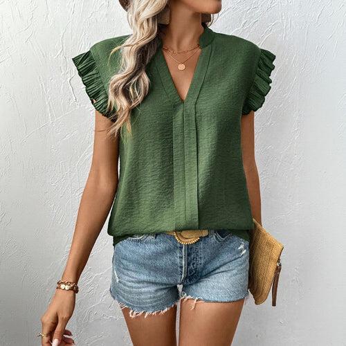 Damen Bluse mit Rüschendetails und V-Ausschnitt Drune