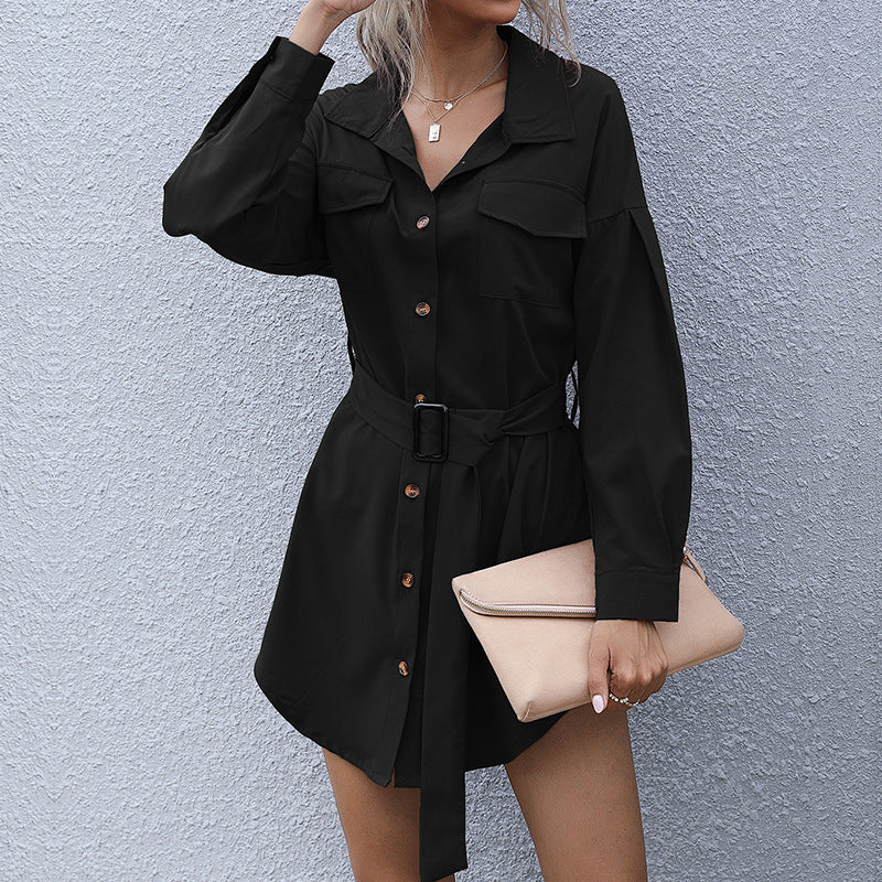 Damen Hemdblusenkleid mit modischem Gürtel Drune
