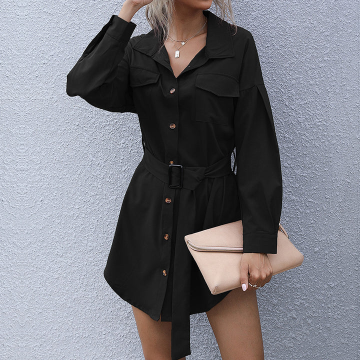 Damen Hemdblusenkleid mit modischem Gürtel Drune