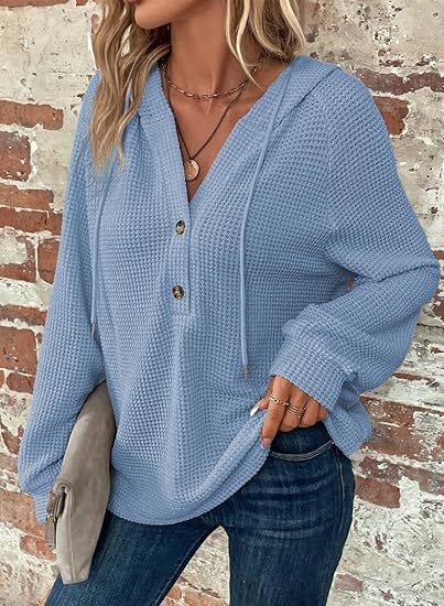 Damen lässiger Hoodie mit Knopfdetails und weit geschnittenen Ärmeln Drune