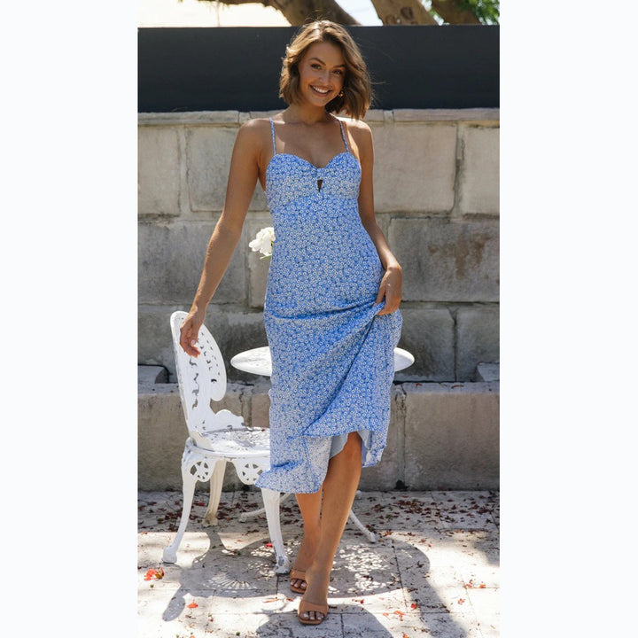Damen Maxikleid mit verspieltem Blumenmuster und fließendem Schnitt Drune