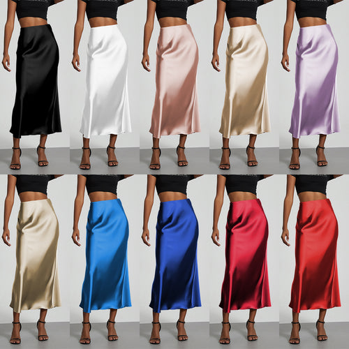 Damen Elegante und fließende Satin Maxiröcke Drune