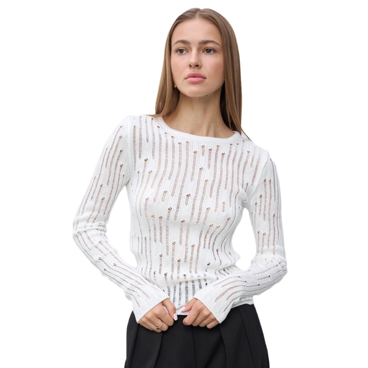 Damen eleganter Strickpullover mit raffiniertem Lochmuster und minimalistischen Details Drune