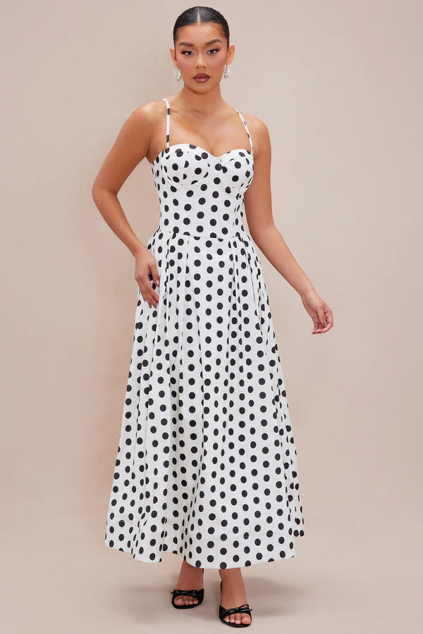 Damen Maxi-Kleid mit punktiertem Design und taillierter Passform Drune